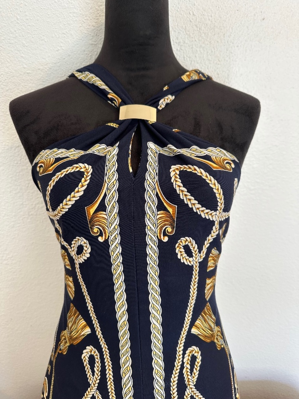 VINTAGE CACHE NAUTICAL PRINT HALTER DRESS